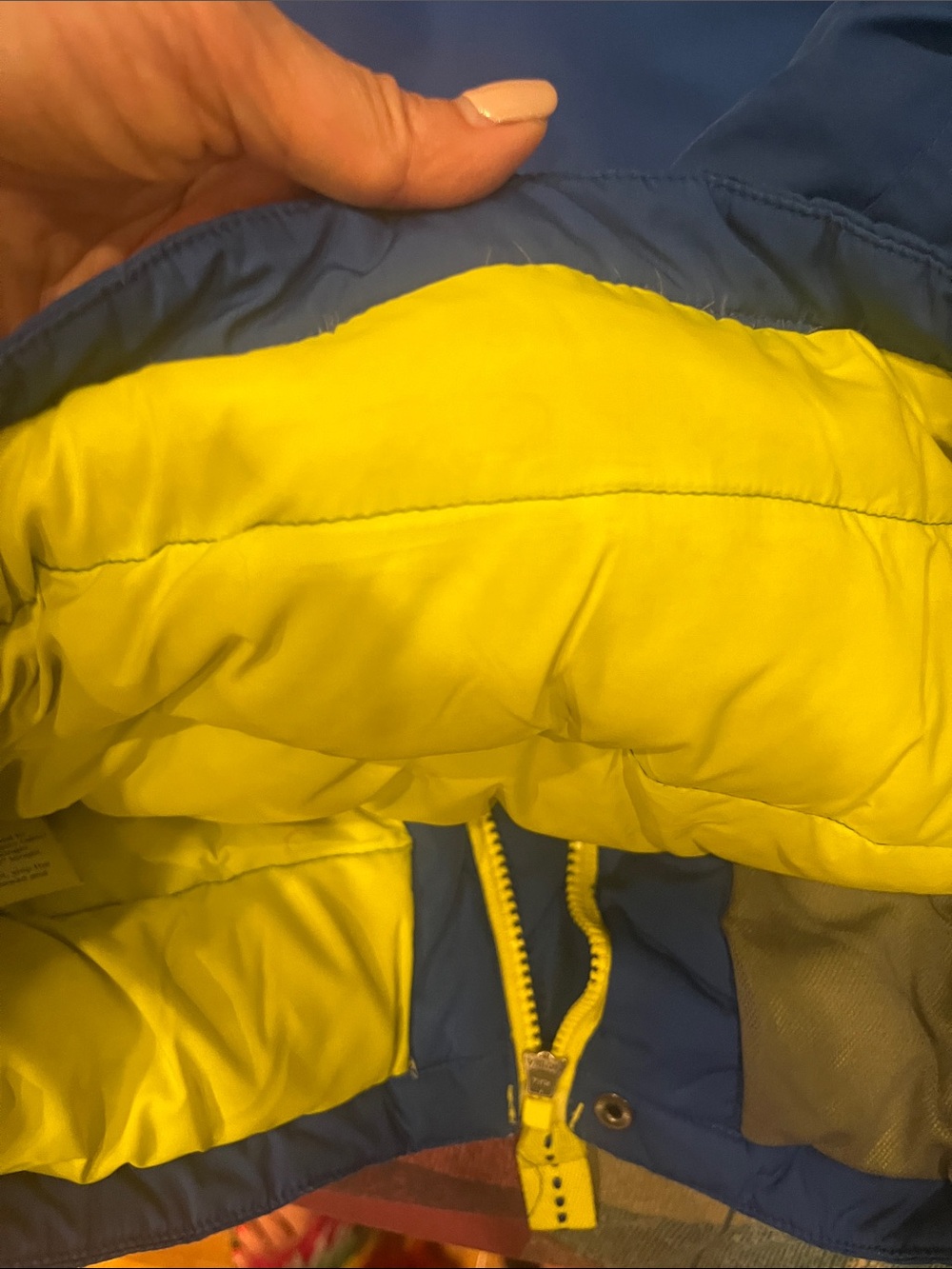 Lands' End Blue Kids Puffer Jacket with Yellow Trim - Picture 7 of 9